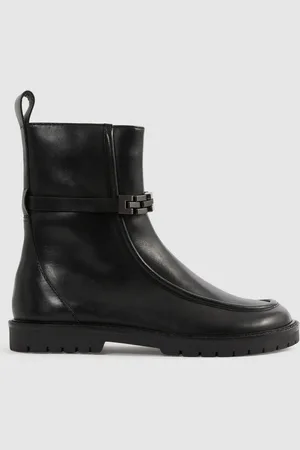 Reiss Safia Leather Chain-Strap Ankle Boots
