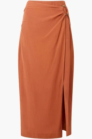 French Connection Ariette Lin Blend Slit Midi Skirt44