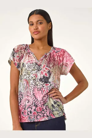 Roman Paisley Print V-Neck Raglan Top46