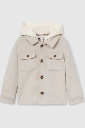 Reiss Liam Removable-Hood Brushed-Twill Overshirt6 - 7 år (116 - 122cm)