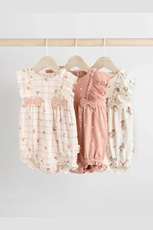 Next Baby Bow Bear 100% Cotton Rompers 3 Pack7480cm
