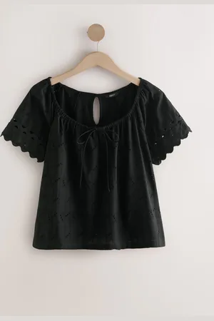 Next Broderi Boho Kortærmet Ric Rac 100% Bomuld Top