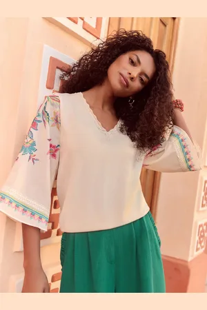Love & Roses Kimono Floral Woven Sleeve Knit Jumper44