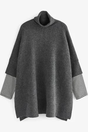 Next Strikket poncho med stribet ærmeS-M