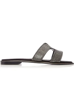 Moda In Pelle Ormay H-Strap Embellished Black Sliders