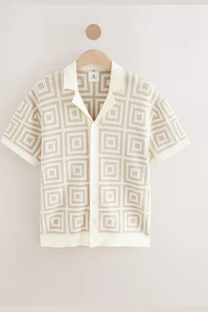 Next Relaxed Fit Short Sleeve Geometric Pattern Knit Shirt with Cuban CollarXX-Large