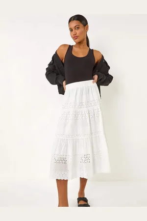 Roman Broderie Cotton A-Line Midi 100% Cotton Skirtxlarge