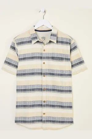 Fat Face FatFace Short Sleeve textured Stripe 100% Cotton Shirtxxxlarge