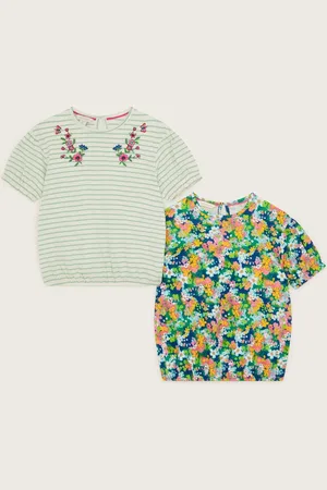 Monsoon Stripe Floral 100% Cotton T-Shirts 2 Pack122128cm