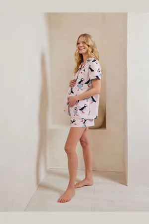 Chelsea Peers Maternity Organic Cotton Puffin Print Short Pyjamas Set46