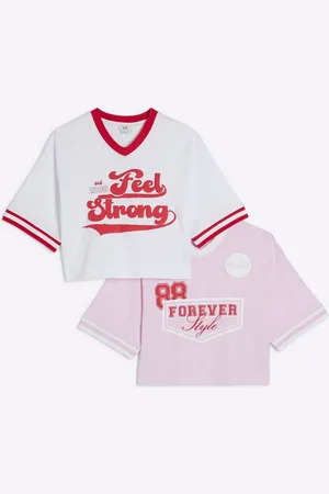 River Island Girls Red Crop 100% Cotton T-Shirts 2 Pack122128cm