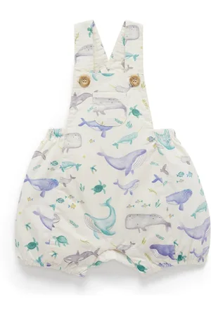 Purebaby Whale Print Short Leg 100% Cotton Dungarees8086cm