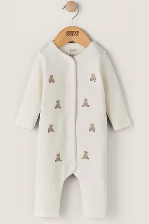 Mamas & Papas Cream 100% Cotton Embroidered Teddy Bear Romper9 - 12 måneder (74 - 80cm)