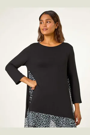 Roman Animal Print Contrast Mesh Hem Stretch Top38