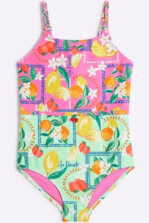 River Island Girls Bright Lemon Blocked Swimsuit122128cm