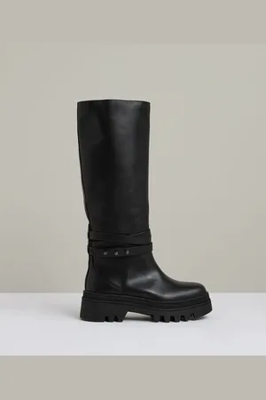 Reiss Albany Leather Chunky Flat Knee-High Boots