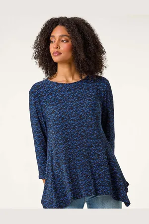 Roman Printed Plisse Hanky Hem Tunic Stretch Top48
