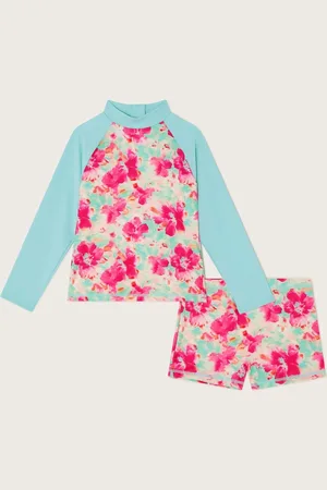 Monsoon Tropical Floral Long Sleeve Swim Top and Shorts Set11 - 12 år (146 - 152cm)