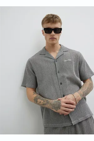 River Island Regular Fit Plisse Embroidered Shirtmedium