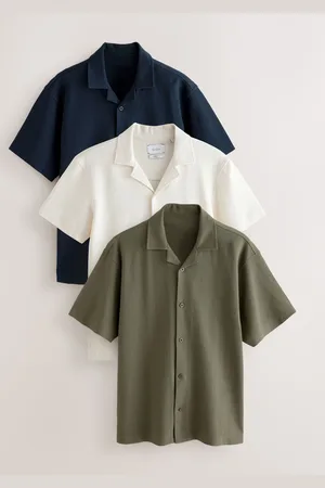 Next 100% Bomuld cubansk krave tekstureret Jersey Kortærmet SkjorterMiddel