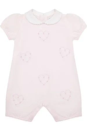Emile et Rose Pink Romper With Emb Floral Hearts & Collar56cm