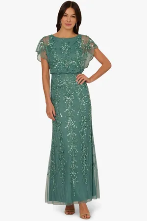 Adrianna Papell Beaded Blouson Lang Kjole40