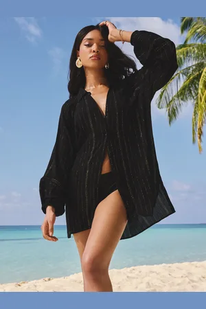 Lipsy London Relaxed Fit Sparkle Stribet Beach SkjorterSmall