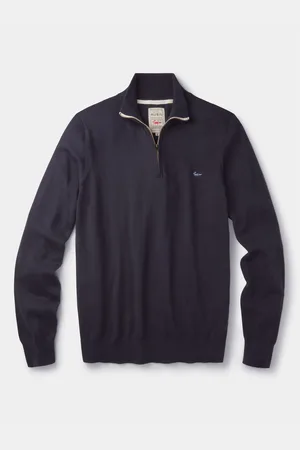 Aubin Blue Navy Daw Cotton Zip Neck 100% Cotton JumperX-Large