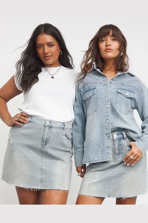Simply Be Wash Embellished Denim Mini Nederdele40