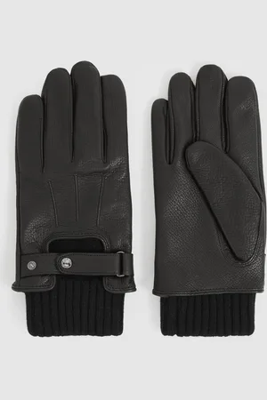 Reiss Sanford Leather Ribbed-Cuff GlovesM