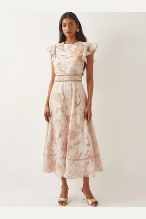 Monsoon Josie Flutter Sleeve Floral Jacquard Midi Dress36