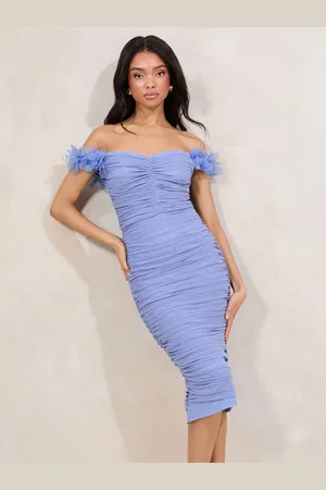 Lipsy London Bardot 3D Trim Mesh Ruched Bodycon Dress40