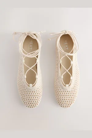 Next Forever Comfort Round Toe Crochet Tie Up Ballerinaseu39