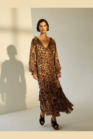 Monsoon Rowena Leopard Tryk Flæsekant Kjole52