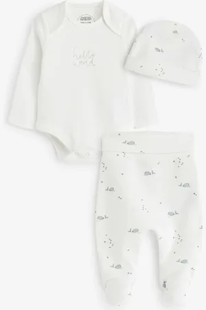 Mamas & Papas 100% Cotton Welcome To The World My First Outfit White Bodysuit Set 3 PieceOp til 3 måneder (62cm)