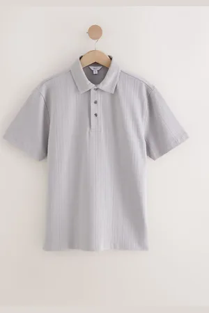 Next Crepe Textured Button Neck Polo ShirtSmall