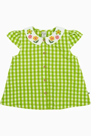Frugi Green Gingham Flower Collared Shirt128134cm