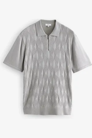 Next Normal pasform Textured Knit Quarter Zip Polo-skjorter3XL