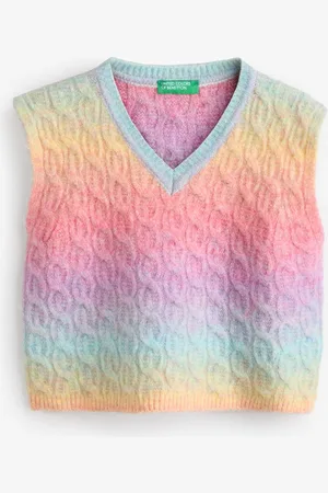 Benetton Pink/Blue 100% Cotton Cable Knit Vest8 - 9 år (128 - 134cm)