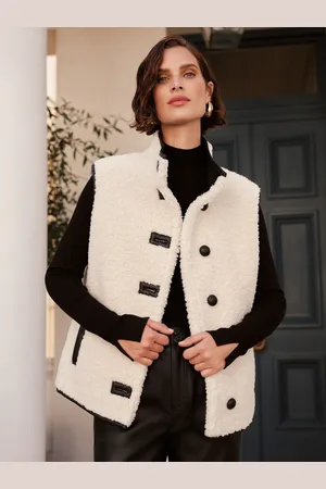 Love & Roses Teddystof og kunstlæder trim Gilet36