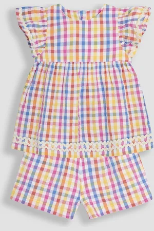 JoJo Maman Bébé 2-Piece Gingham Angel Sleeve Blouse & Shorts Set116122cm