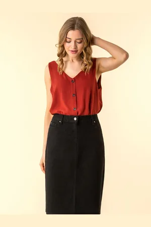 Roman A-Line Knee Length Denim Skirt40