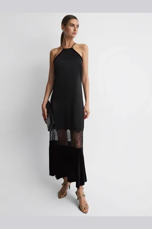Reiss Janelle Monteret Satin-Velvet Midi Kjole36