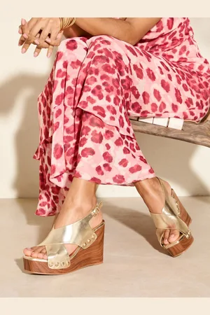 Friends Like These Millie Mackintosh Cross Strap Comfort Faux Leather Wedge Clog Sandals