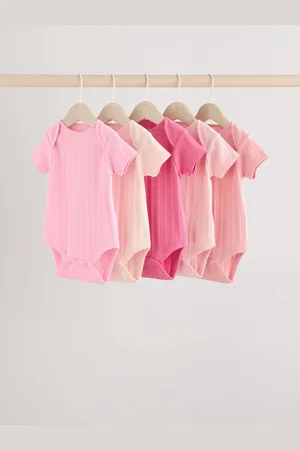 Next Baby Short Sleeve Ribbed 100% Cotton Bodysuits 5 PackUp to 1 Month (56cm)