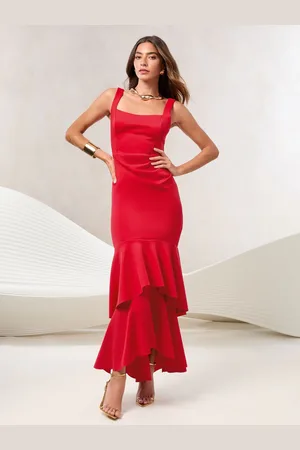 Lipsy London Strappy Square Neck Ruffle Tiered Maxi Dress40