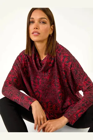Roman Relaxed Aztec Print Cowl Neck Stretch Top42