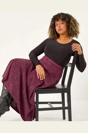 Roman Curve Check Stretch Midi Skirt48