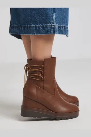 Simply Be Wide Fit Lace Back Detail Wedge Ankle Boots