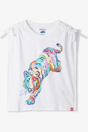 Hatley Tiger Cinched Shoulder White Top110116cm